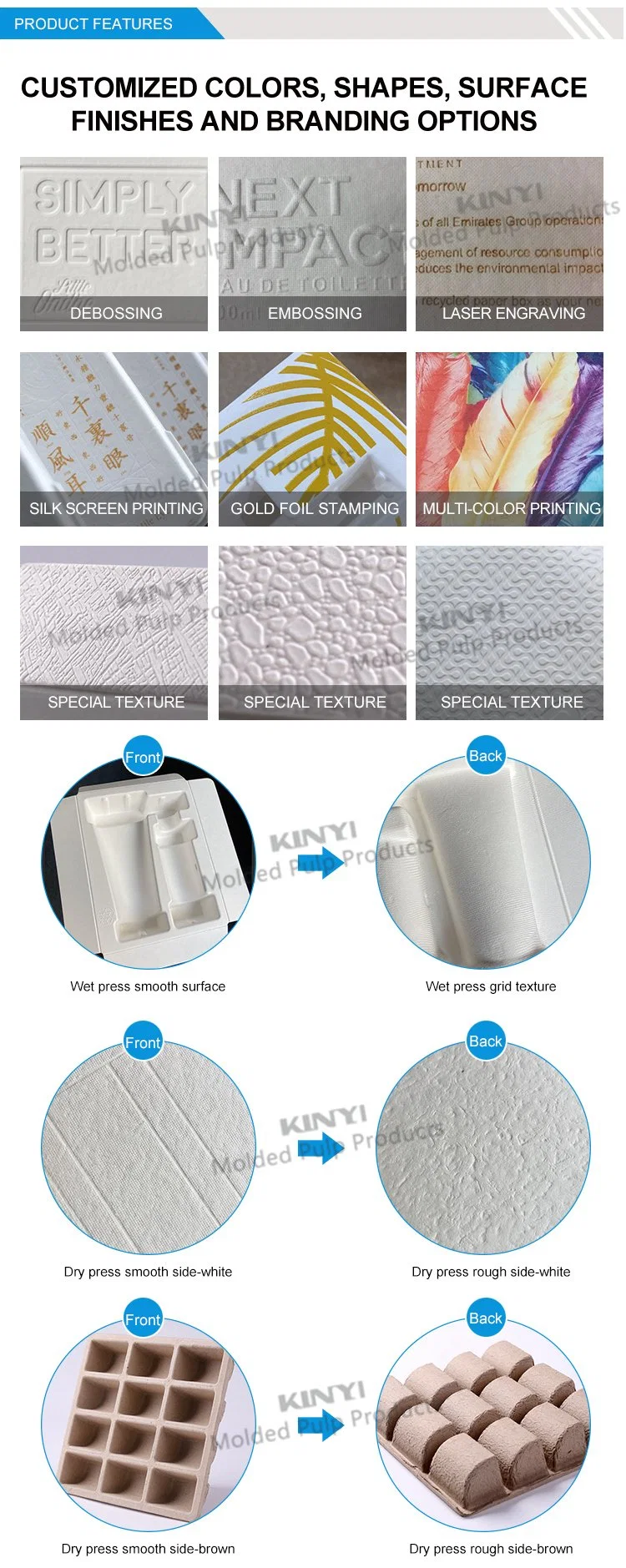 Recyclable Wet Press Sugarcane Moulded Pulp Packaging Tray Cosmetics and Skincare Packaging Tray