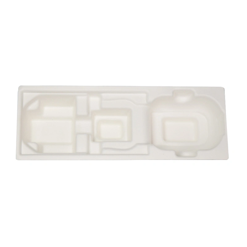 Customized White Electronic Biodegradable Pulp Molded Tray Wet Press Sugarcane Bagasse Inner Insert Tray