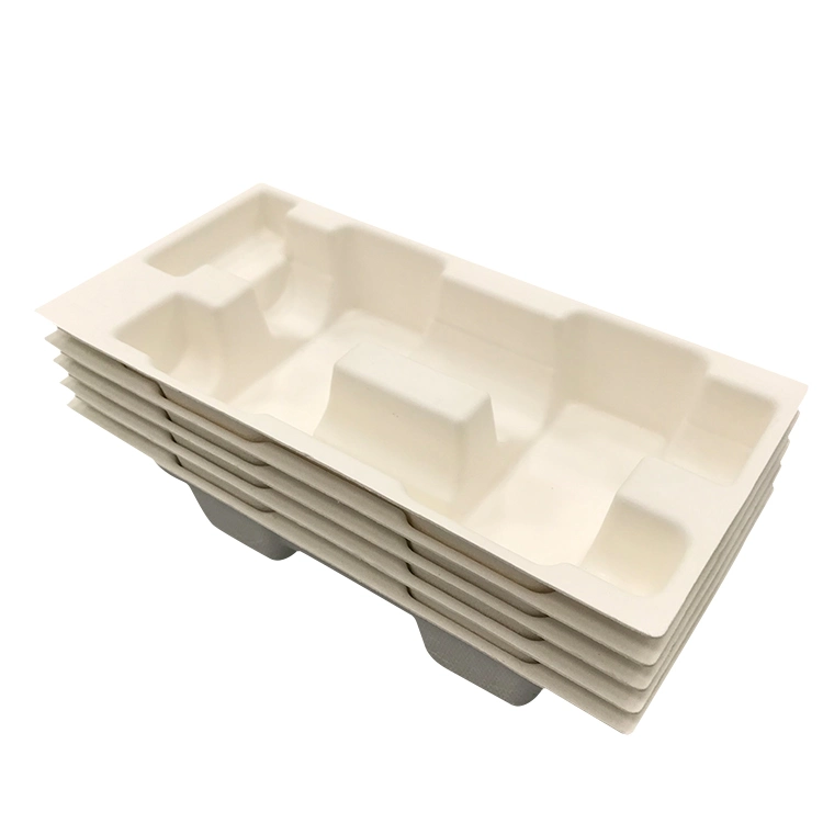 Wet Press White Color Sugarcane Material Recycled Paper Pulp Tray Biodegradable Packaging Inner Tray