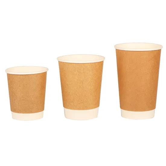 Disposable Custom Print PE Coated Wholesale Double Wall Kraft Paper Cup Biodegradable Thick Cup for Hot Drink 