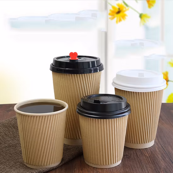 Thick Paper Cup Ripple Wall Corrugated Coffee Paper Cup Disposable 16oz 12oz 8oz