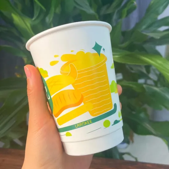 Disposable Double Wall Kraft Paper Cup Biodegradable Thick Cup for Hot Drink 