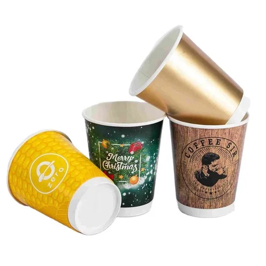 Tree Print Tea 6oz Coffee Cup Disposable Recycled Paper Coffee Cups Plastic Free Thick Single Wall Paper Cups 