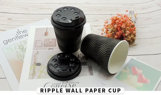 Custom Logo Printed Disposable Ripple Wall Paper Cups Double Layer Thick and Heat Resistant for Coffee 